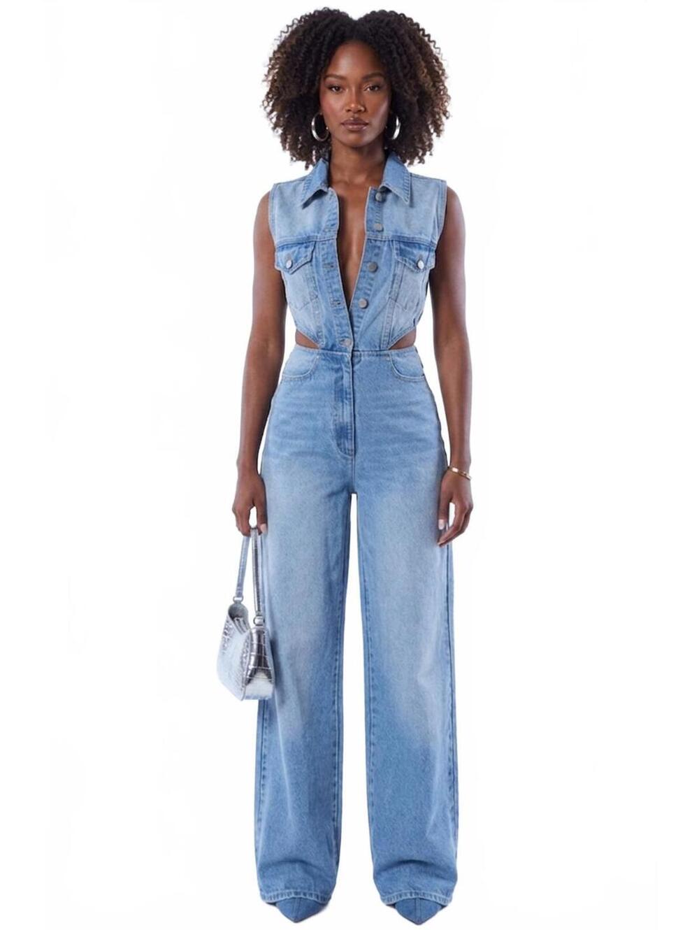 Blue Buttercup Light Wash Denim Cutout Jumpsuit S